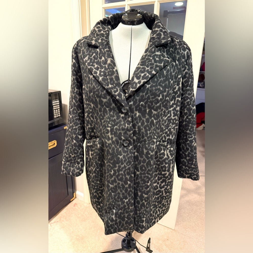 Steve Madden Black Gray Leopard Animal Print Coat Jacket 3x